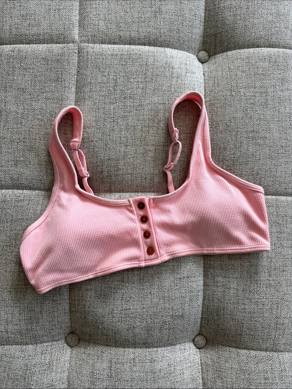 Soft Pink Button-Front Bikini Top with Adjustable Straps